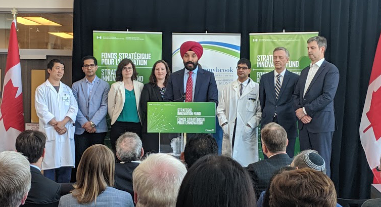 The Honourable Navdeep Bains, Minister of Innovation, Science and Economic Development making the announcement at Sunnybrook